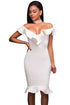 Sexy White Ruffle Neckline Mermaid Hem Midi Dress